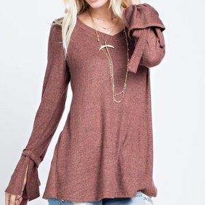 NEW 143 Story Rust Long Flared Sleeves Ribbon Ties Top